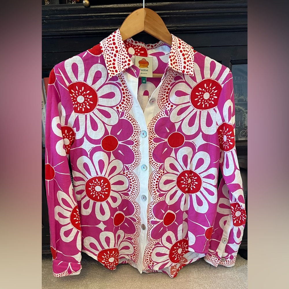 Farm Rio Floral Pink and Red Women's Shirt XS